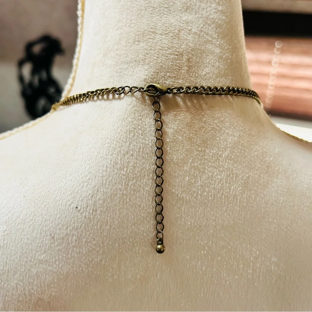Handcrafted large brass dangle bead pendant on chain necklace